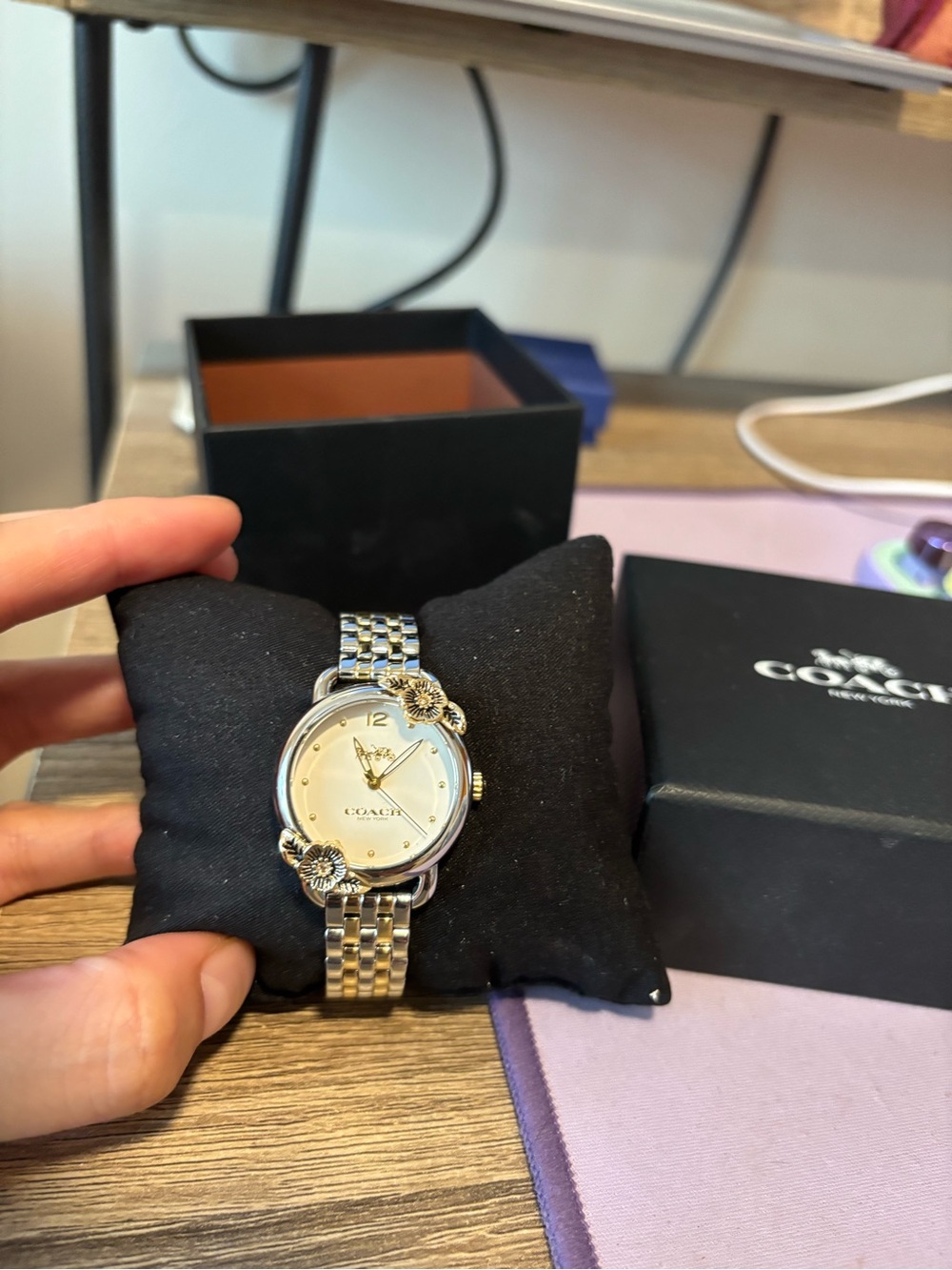 Coach Two-Tone Floral Accent Bracelet Watch - White Dial - Picture 2 of 3